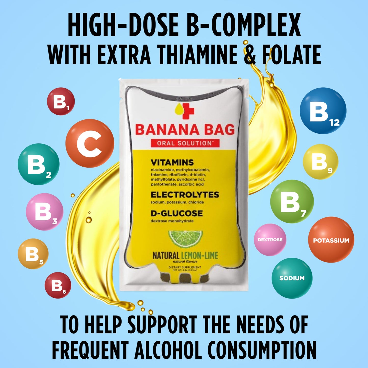 Banana Bag Oral Solution Packets - Natural Lemon Lime 5pk | A Refreshing Blend of Electrolytes, Vitamin C, and B-Complex for Daily Hydration and Energy | Perfect for Any Lifestyle.