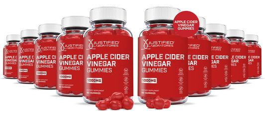 Justified Laboratories (10 Pack) Apple Cider Vinegar Gummies 1000MG ACV Made from The Mother with Pomegranate Juice Beet Root B12 600 Gummys
