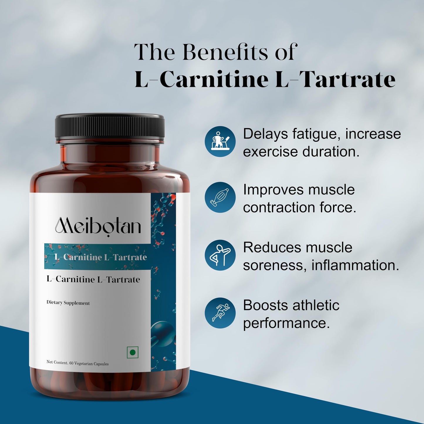 MEIBOTAN L-Carnitine & L-Tartrate 2000MG Supplement, High Potency Supports for Fat Utilization to Energy, Lean Muscle Gain, Promote Metabolism - 60 Vegan Capsules 1000mg x 2 (Daily)