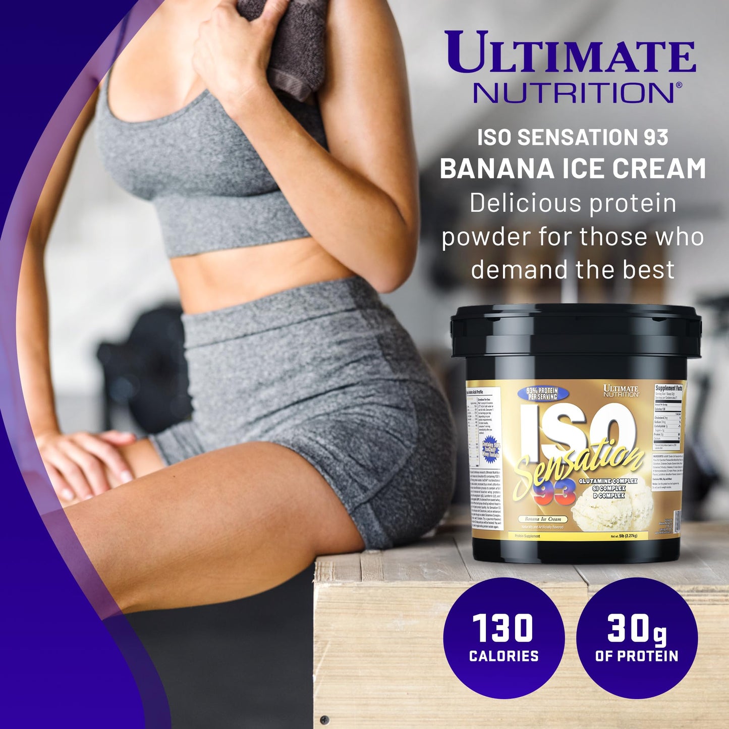 Ultimate Nutrition Whey Protein Isolate Powder with Glutamine Complex, ISO Sensation 93 - Whey Protein Powder with Added Colostrum for Enhanced Recovery, Immunity & Gut Health - Banana, 5lbs