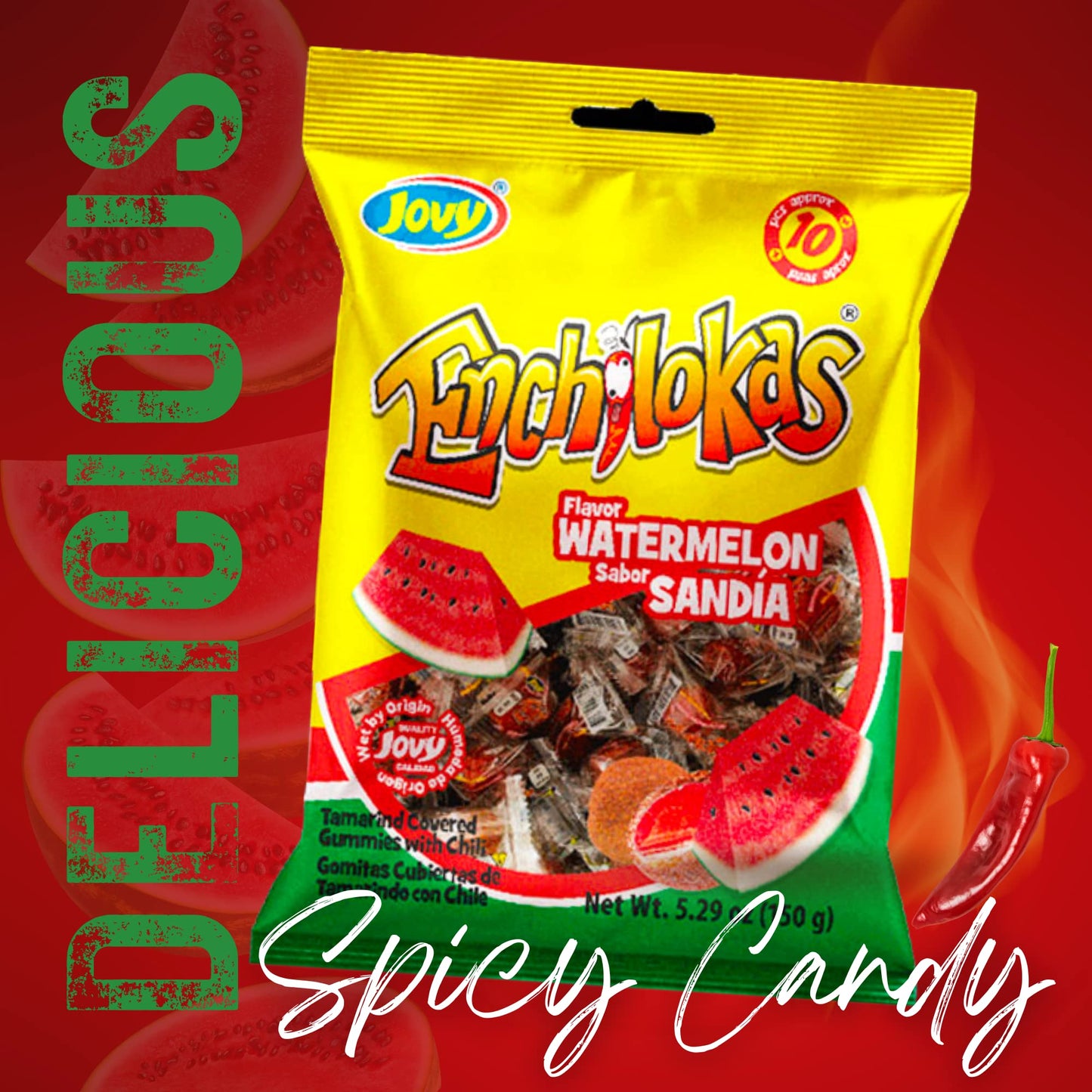 Spicy Gummy Candy Individually Wrapped Watermelon and Mango Tamarind Covered Gummies with Chili Powder Shareable Mexican Candy Bags 529 ounce Pack of 2 Watermelon Mango