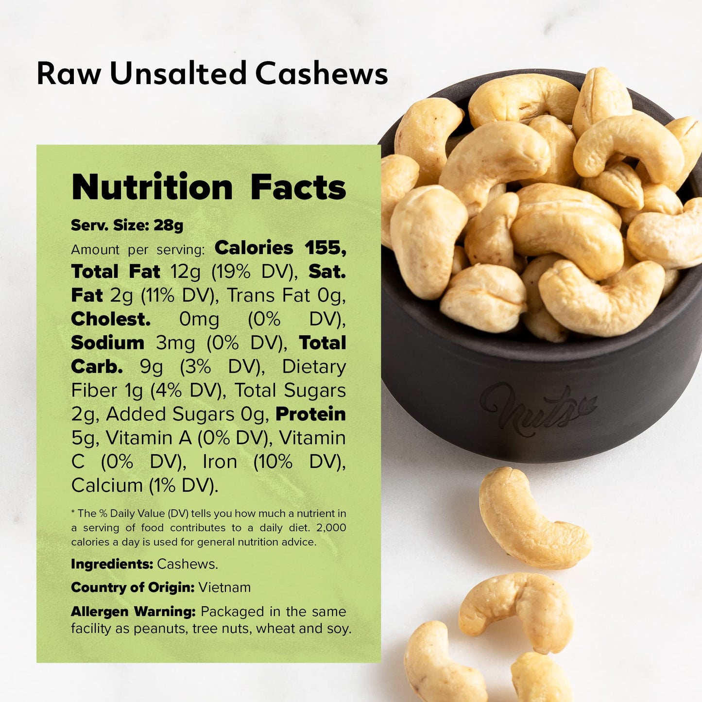 NUTS US  Cashews  Raw and Unsalted  Whole Kernels and No Shell  Fresh  Unroasted  Natural Bulk Cashews  2 LBS
