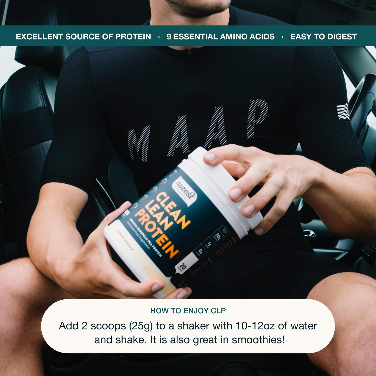 Nuzest - Pea Protein Powder - Clean Lean Protein, Premium Vegan Plant Based, Dairy Free, Gluten Free, GMO Free, Naturally Sweetened Protein Shake, Smooth Vanilla, 20 Servings, 1.1 lb