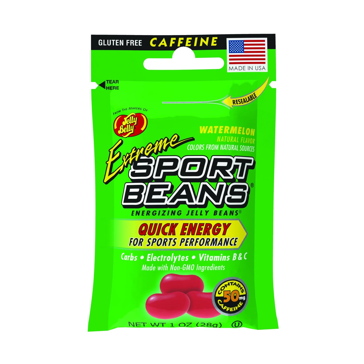 Jelly Belly Extreme Sport Beans Caffeinated Jelly Beans Watermelon Flavor 24 Pack 1oz Each