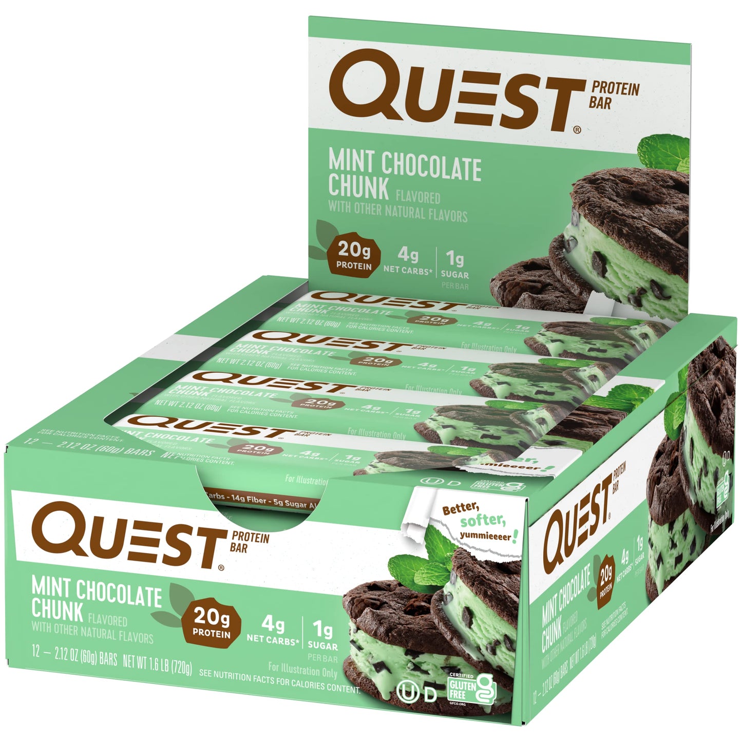 Quest Nutrition Mint Chocolate Chunk Protein Bars, High Protein, Low Carb, Gluten Free, Keto Friendly, 12 Count