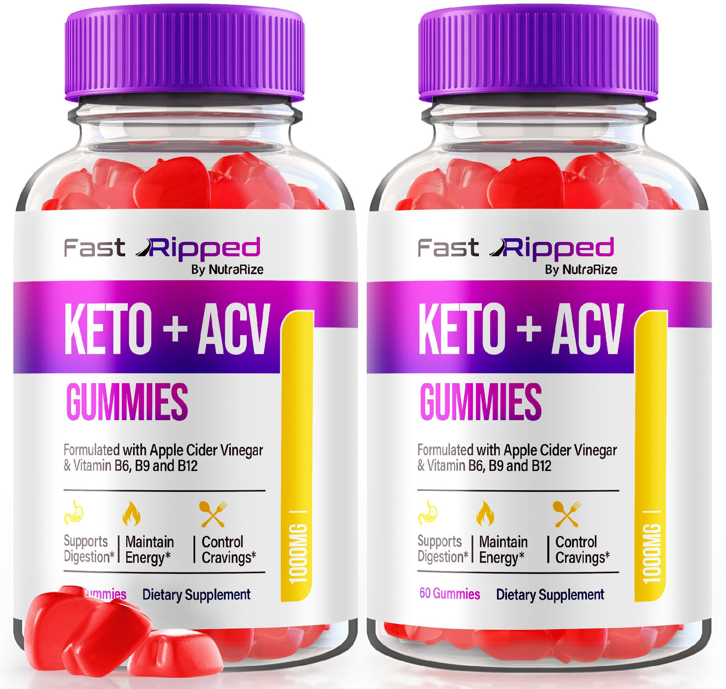 NutraRize (Pack of 2 Fast Ripped Keto+ACV Gummies, Advanced Formula, Apple Cider Vinegar 1000MG Vitamins Supplement, Maximum Strength Gummy Reviews (120 Gummies)
