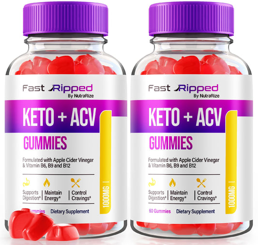 NutraRize (Pack of 2 Fast Ripped Keto+ACV Gummies, Advanced Formula, Apple Cider Vinegar 1000MG Vitamins Supplement, Maximum Strength Gummy Reviews (120 Gummies)