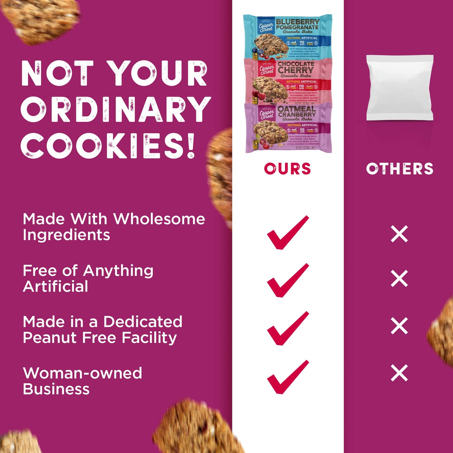 Cooper Street Cookies Healthy Breakfast Bakes Granola Bars W Blueberry Pomegranate White Chocolate Chip Cranberry  Cherries Variety Pack of 3