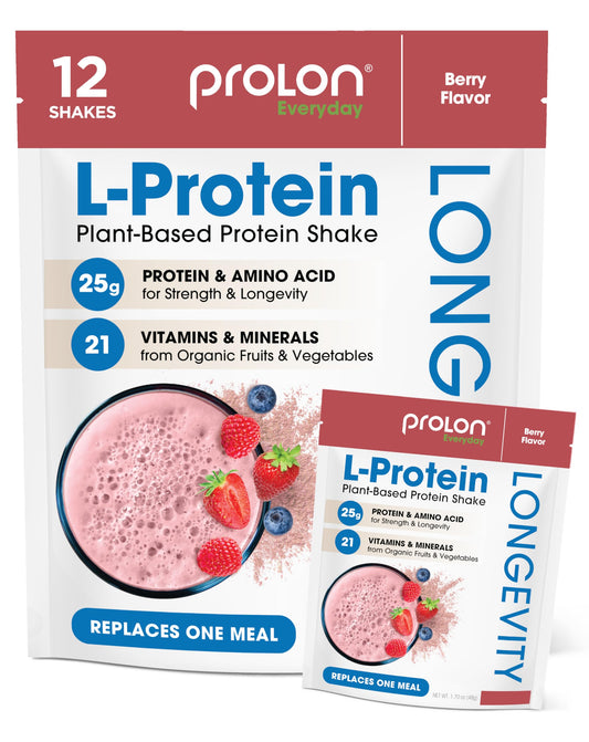 ProLon Longevity Plant Based Protein Powder | Muscle Synthesis & Repair, Healthy Aging, Boost Performance | Vitamins, Gluten Free, Amino Acids, Antioxidants | 25g of Protein | Berry, 12 Packets