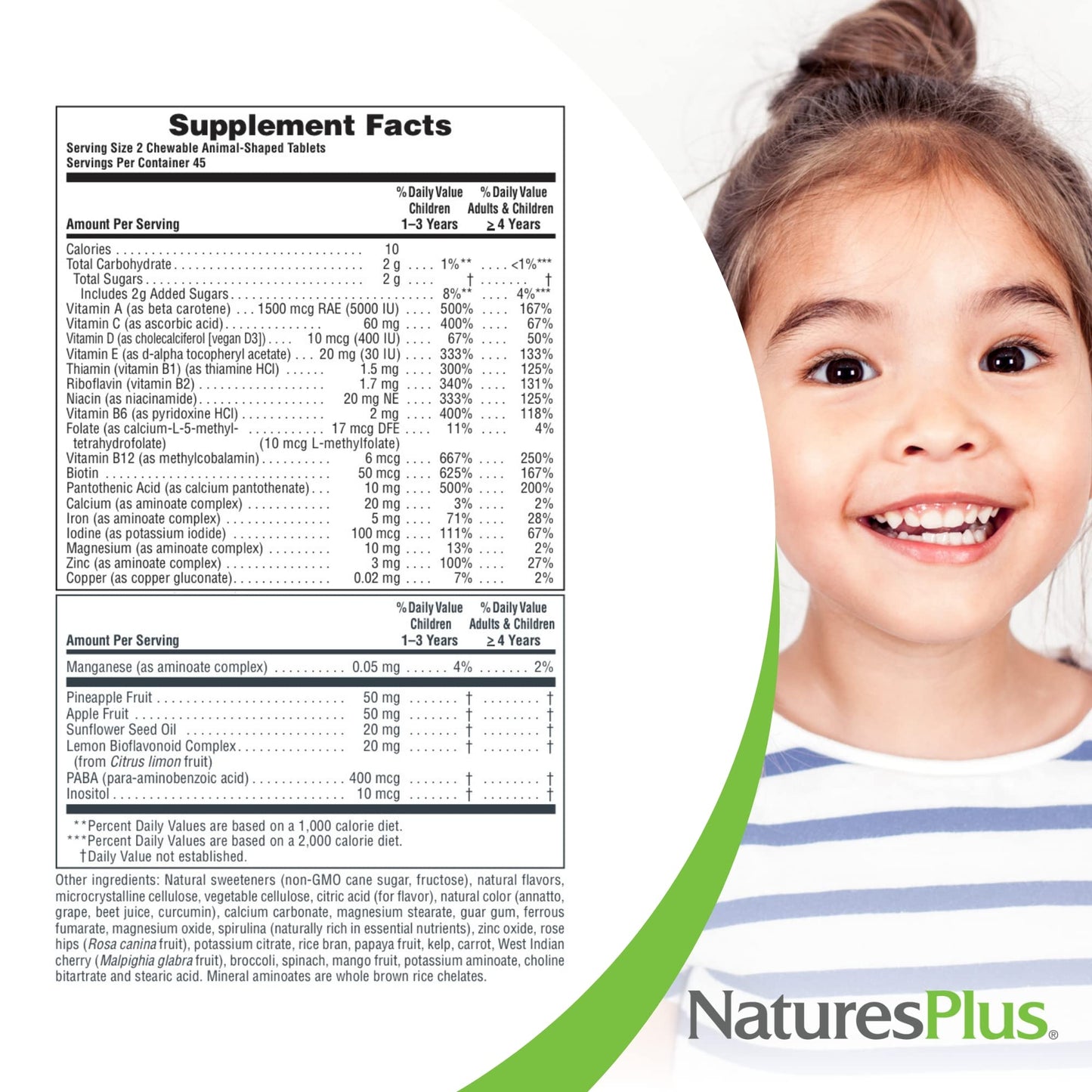 Natures Plus Animal Parade Children's Chewable Multivitamin - 90 Animal-Shaped Tablets - Natural Assorted Flavors - Vegetarian, Gluten Free - 45 Servings