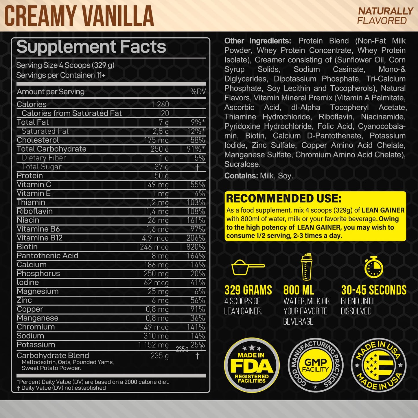 Forzagen Lean Gainer Premium Mass Builder | Mass Gainer Protein Powder for Men & Women | High Calorie Protein, Weight Gain, Bulk, Muscle Building Supplement | Vanilla, 8 lbs. (11 Servings)