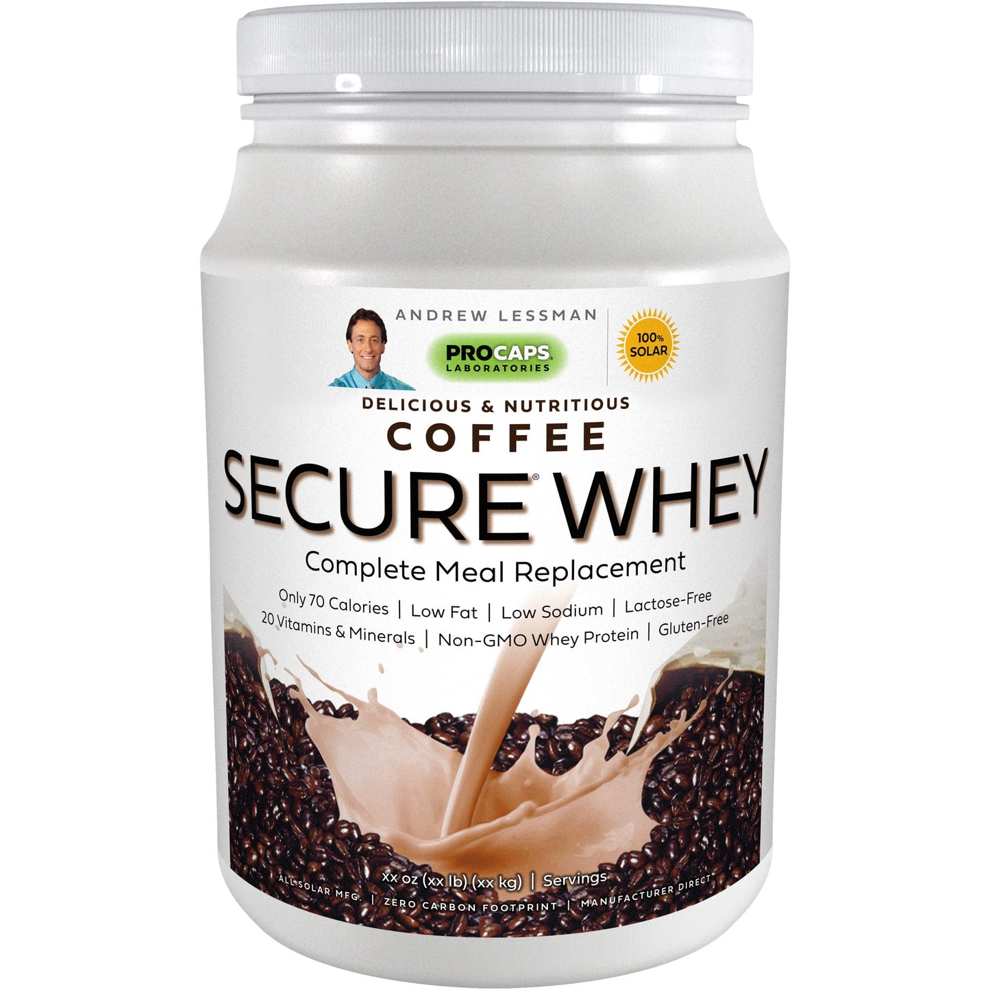 ANDREW LESSMAN Secure Whey Complete Meal Replacement - Coffee 60 Servings - Only 70 Calories, 7 Grams Ultra-Pure Whey Protein, Vitamins, Minerals, Low-Fat, Nutritious, Delicious, Mixes Instantly