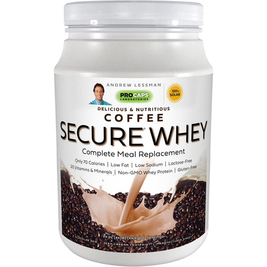 ANDREW LESSMAN Secure Whey Complete Meal Replacement - Coffee 60 Servings - Only 70 Calories, 7 Grams Ultra-Pure Whey Protein, Vitamins, Minerals, Low-Fat, Nutritious, Delicious, Mixes Instantly