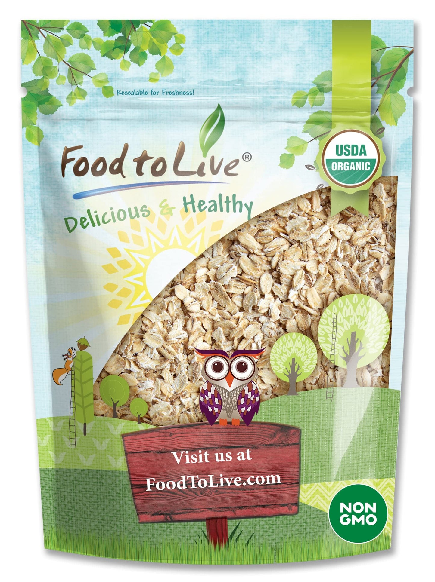 Food to Live Organic Quick Cooking Rolled Oats  NonGMO 1Minute Oatmeal 100 Whole Grain Thin Flakes Uncooked Vegan Bulk Rich in Protein Fiber Great for Breakfast Cereal Granola Baking