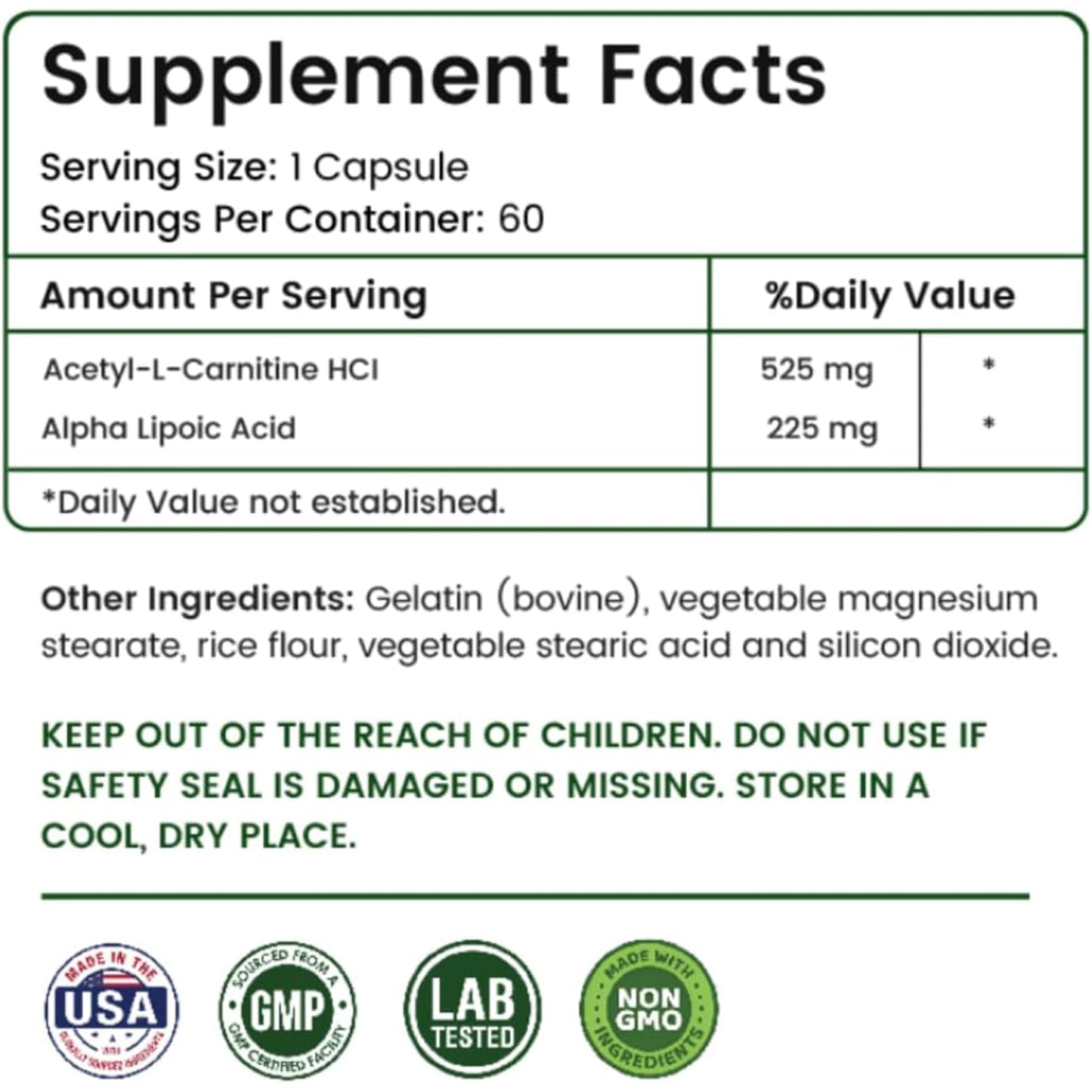 AAMATEC LIFE ALA/ALC High Potency Formula- Best Alpha Lipoic Acid and Acetyl-L-Carnitine HCl Dietary Supplement- Antioxidant Support- Energy Boost- for Men and Women 60 Capsules
