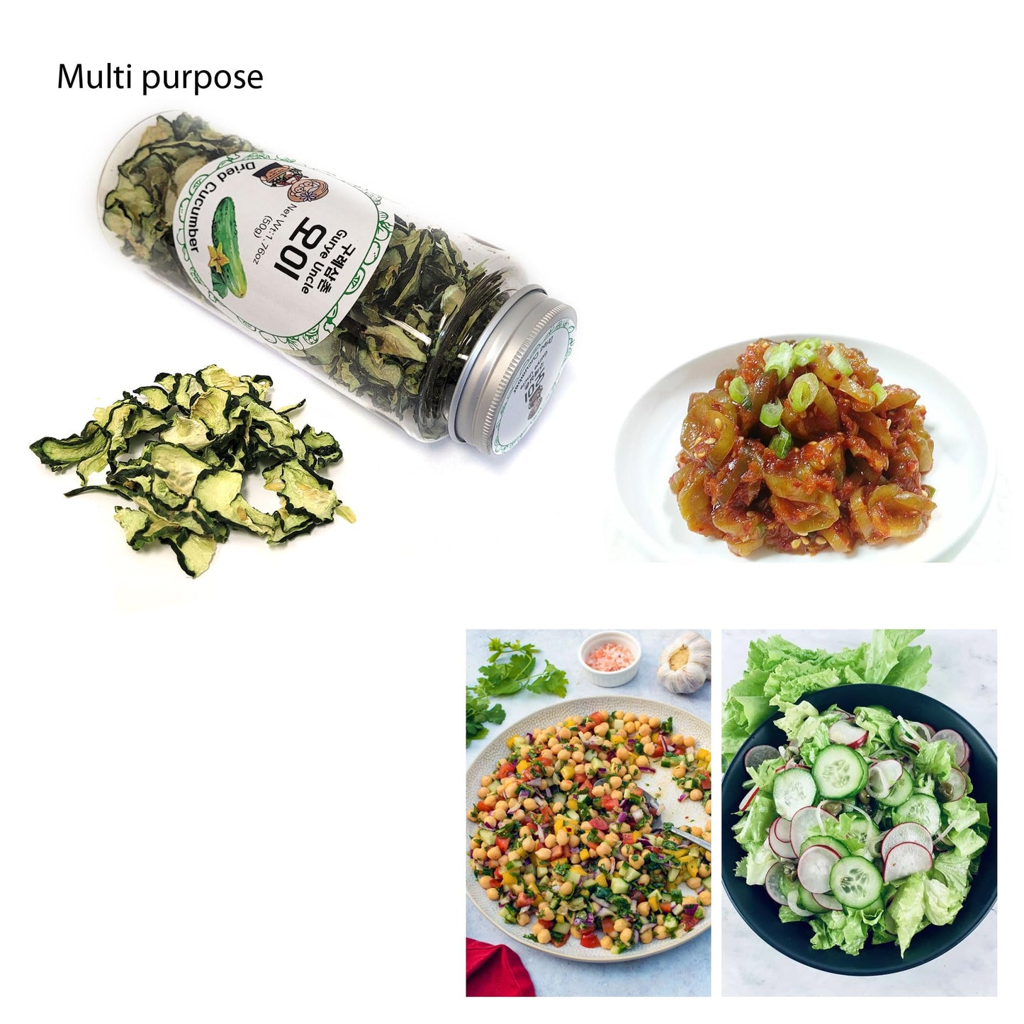 Gurye Uncle 100 Korea Natural Dehydrated Vegetable Flakes Cut  Sifted in Reclosable Bottle for Soup Ramen Topping Stirfries Salad  Cucumber 50g