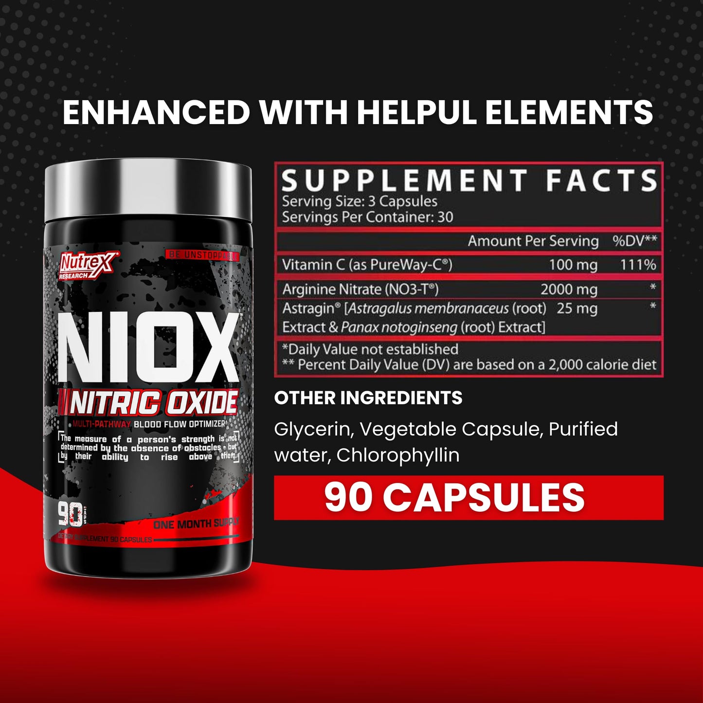 Nutrex Research NIOX Extreme Pumps - 180 -Count Pre-Workout Pump Supplement with Arginine Nitrate, Vitamin C, AstraGin for Muscle Pump, Vascularity, Endurance, NO3-T