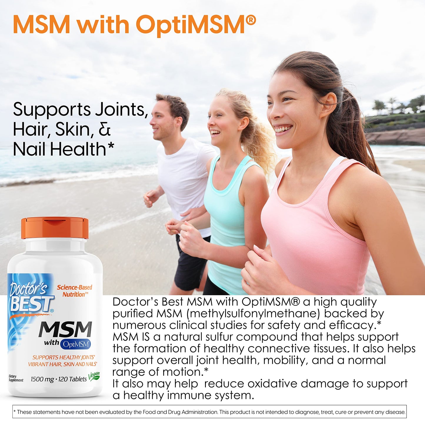 Doctors Best MSM, Supports Hair, Skin, Nails, & Joints, Non-GMO, Gluten Free, Vegan 120 Tablets