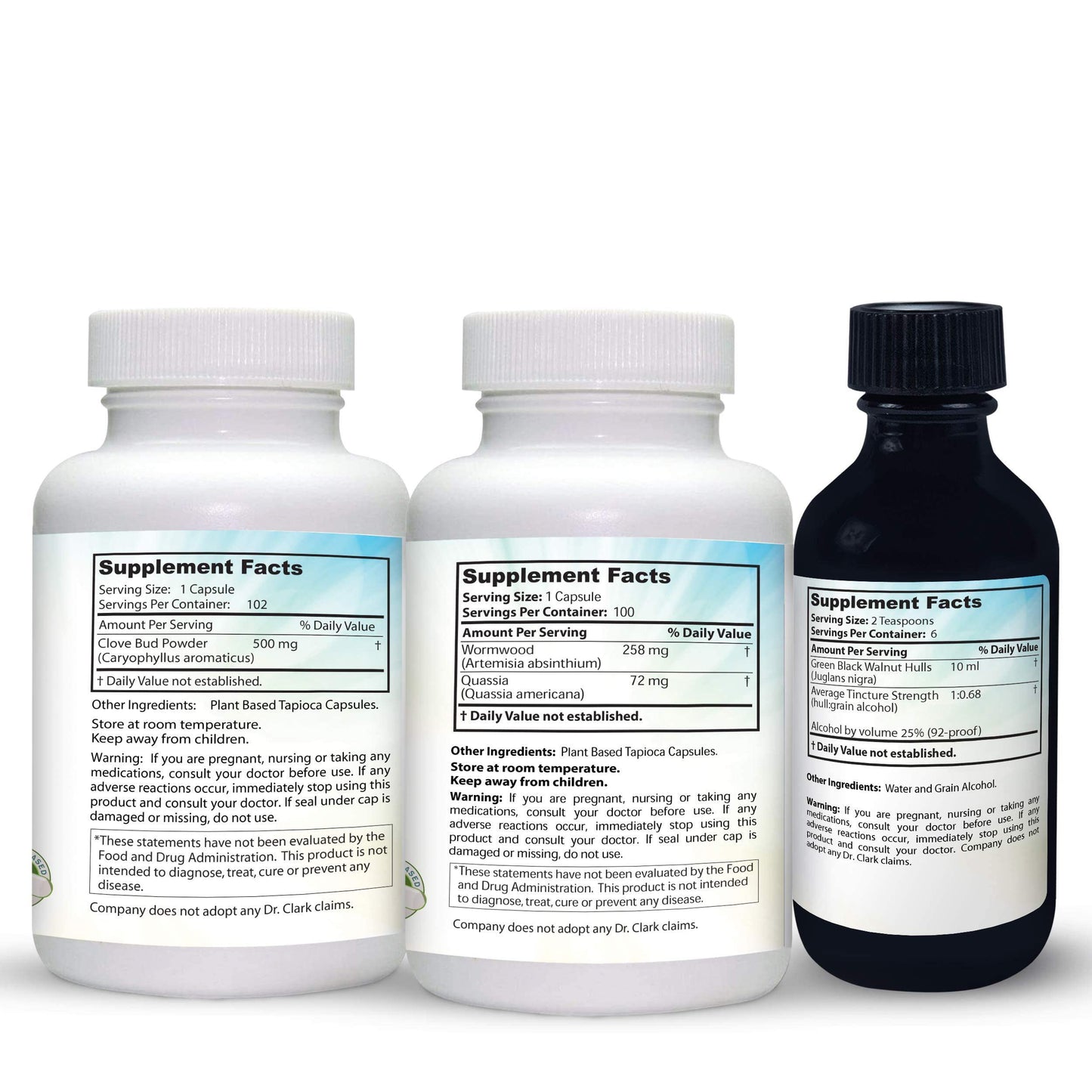 Dr. Clark Store Intestine Support & Cleanse Kit - with Original Green Tincture from Black Walnut Hulls, Wormwood, and Cloves-Helps Maintain Optimum Intestinal Function - Vegetarian Capsules
