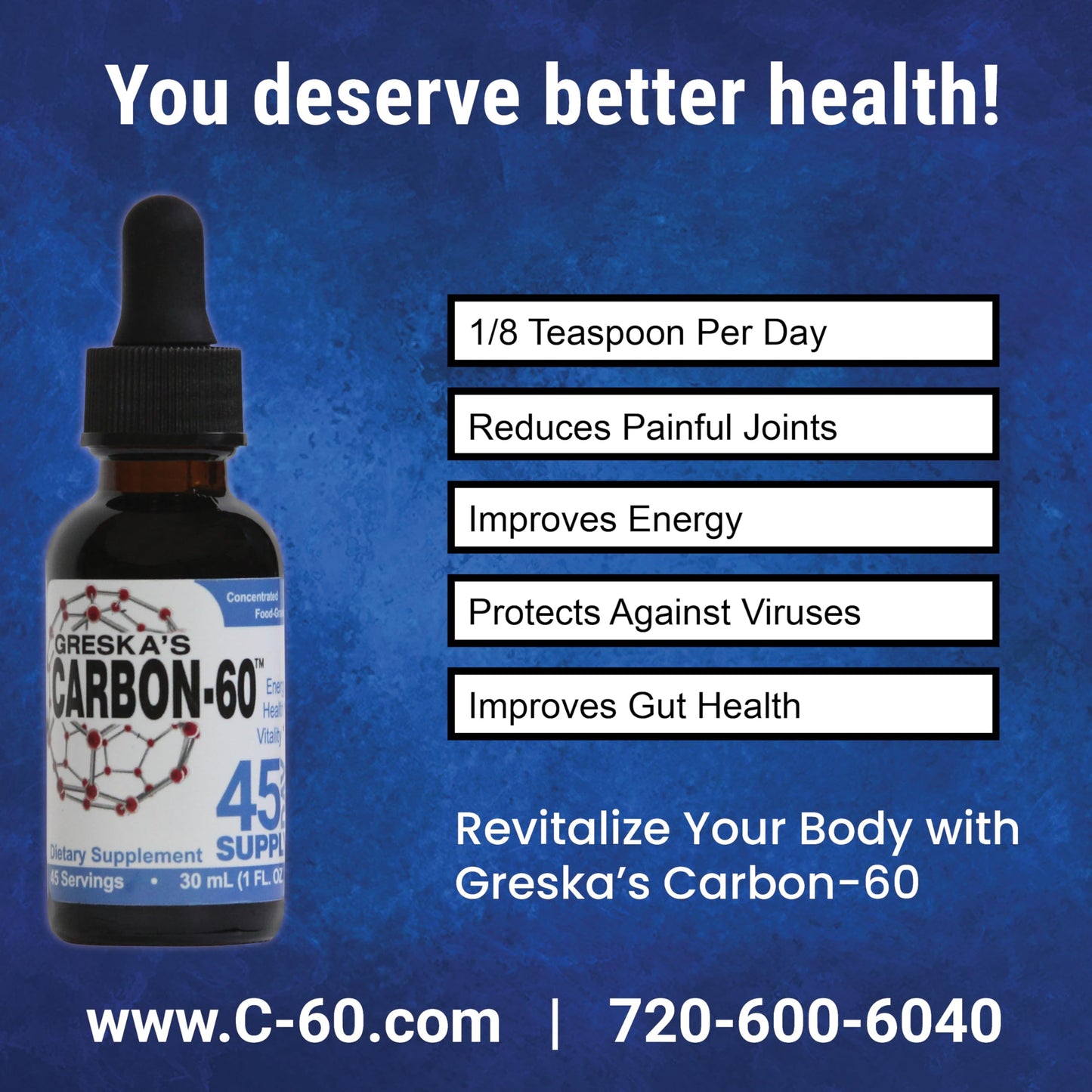 Greska's Carbon-60™ 45-Day Supply, Food-Grade, All-Natural, Organic Ingredients