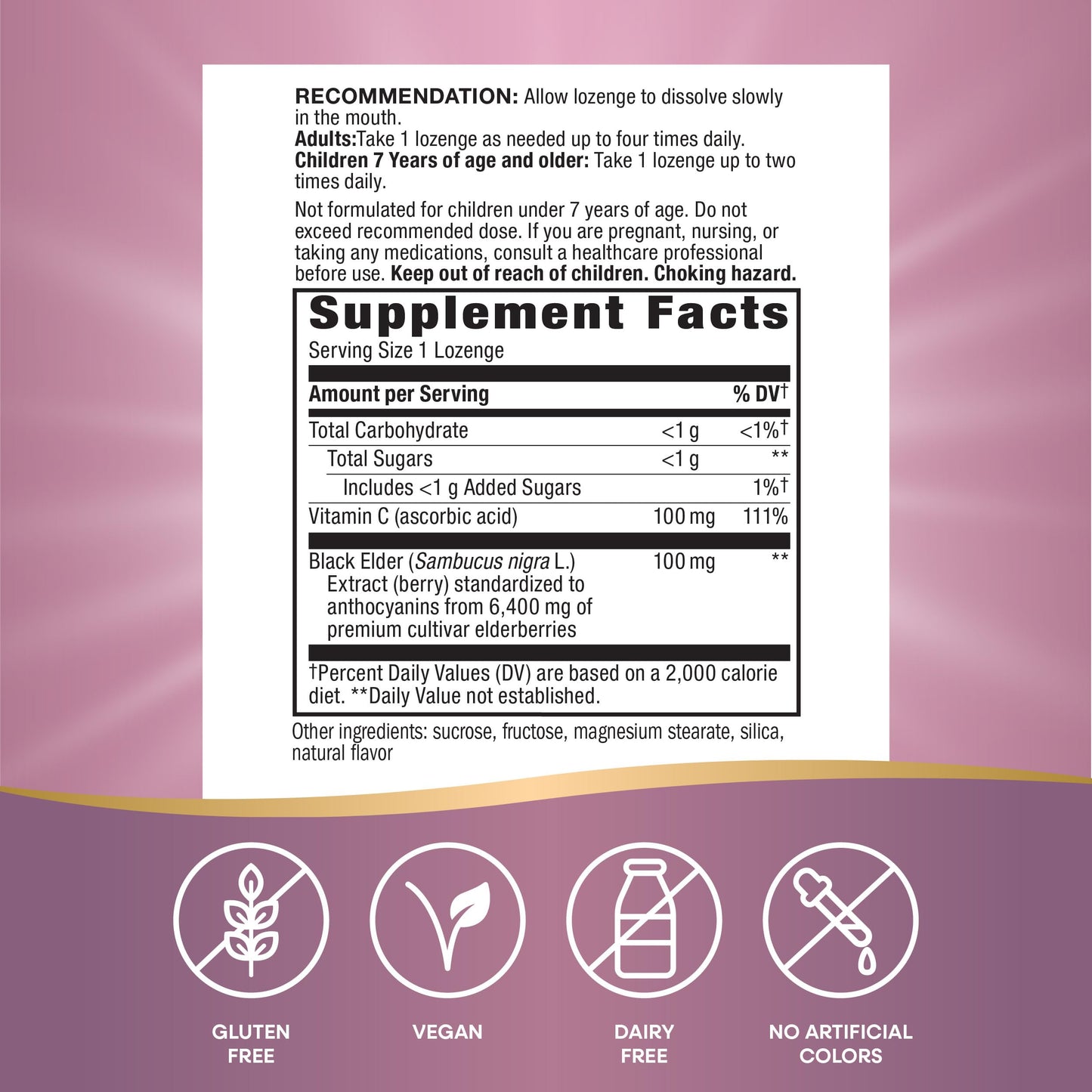 Nature's Way Sambucus Immune Lozenges, with Vitamin C, Black Elderberry Extract, Immune Support*, 30 Lozenges (Packaging May Vary)