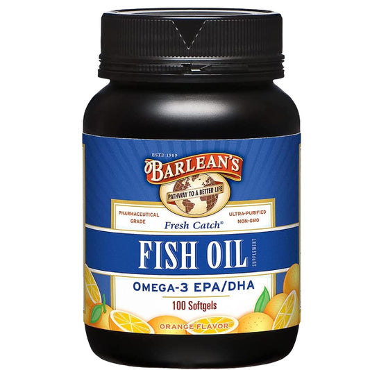 Barlean's Fish Oil Omega 3 Supplement, EPA and DHA Fatty Acid Softgels, 1000mg Orange Flavored Fish Oil Pills, 100 Count