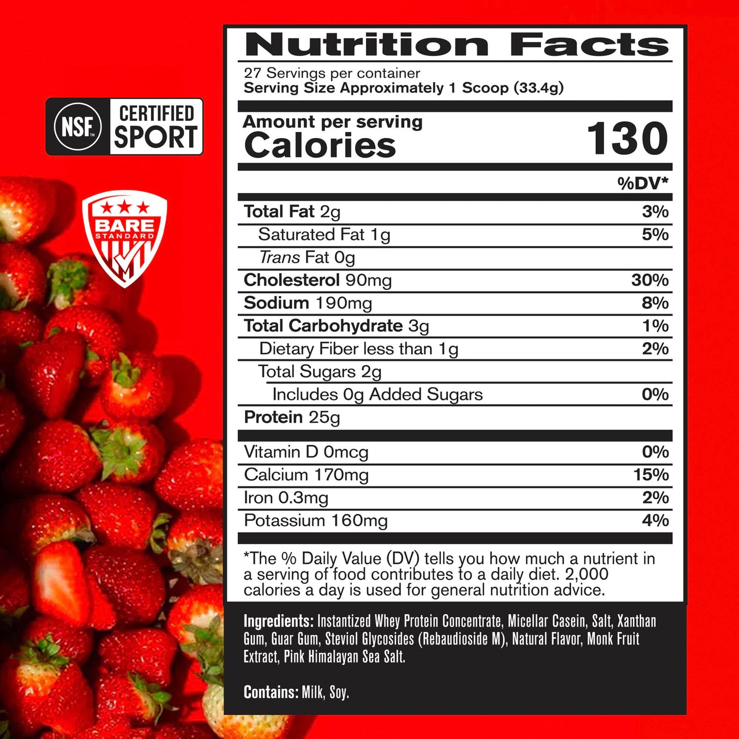 BARE PERFORMANCE NUTRITION, BPN Whey Protein Powder, Whey Protein Concentrate, Native Micellar Casein, Amazing Mixability, Strawberry