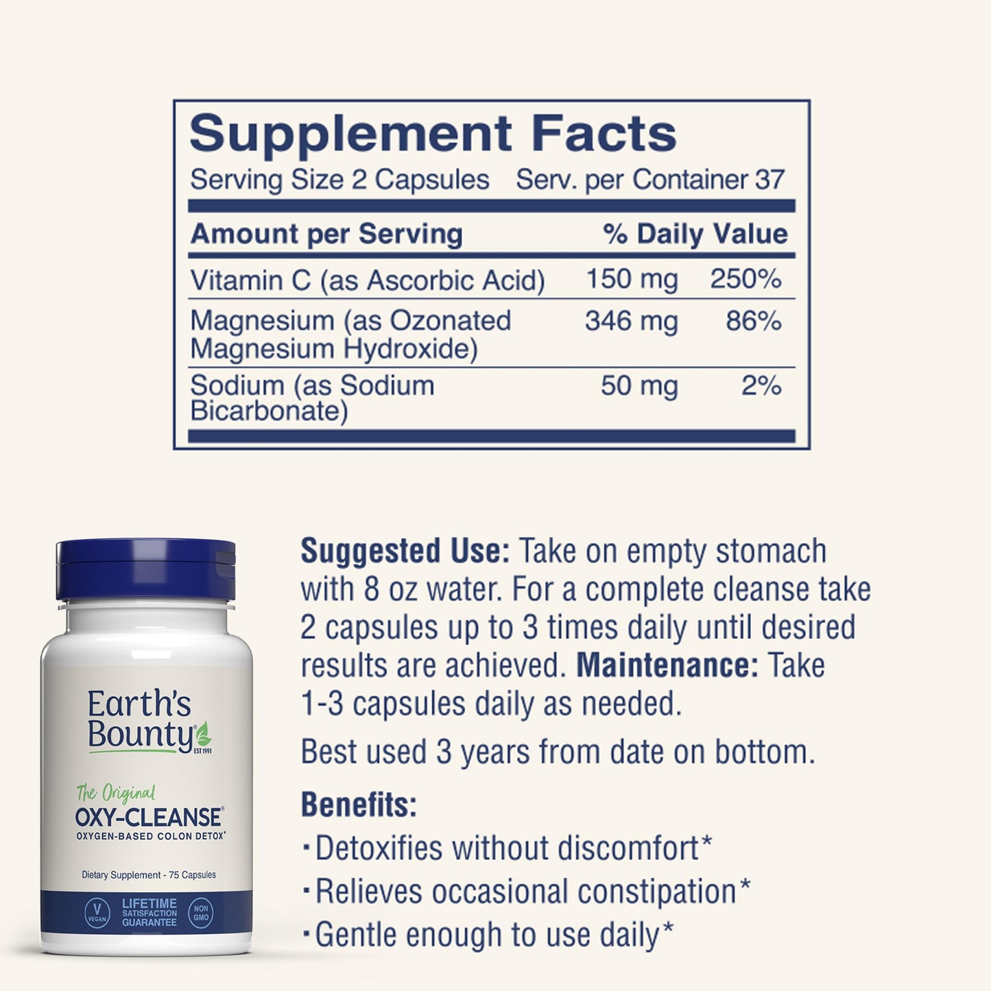 Earth's Bounty Oxy-Cleanse Colon Conditioner - Gentle Colon Cleanse for Digestive Wellness - Constipation Relief - Natural Colon Detox - 75 Capsules - 2-Pack