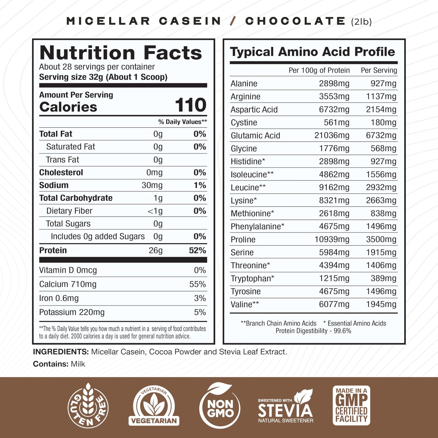 Muscle Feast Micellar Casein Protein, All Natural Pasture Raised Hormone Free Soy Free, Chocolate, 2lb