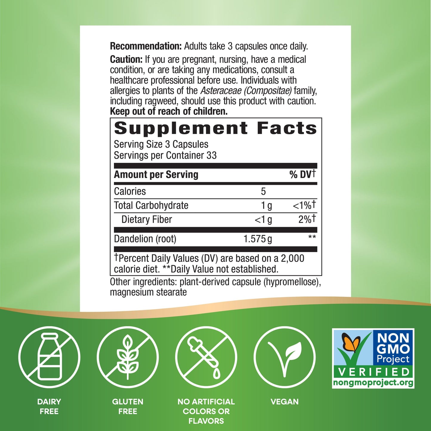 Nature's Way Dandelion Root, Traditional Diuretic Herb*, Traditionally used to Soothe Digestive Upset*, Vegan, 100 Capsules (Packaging May Vary)