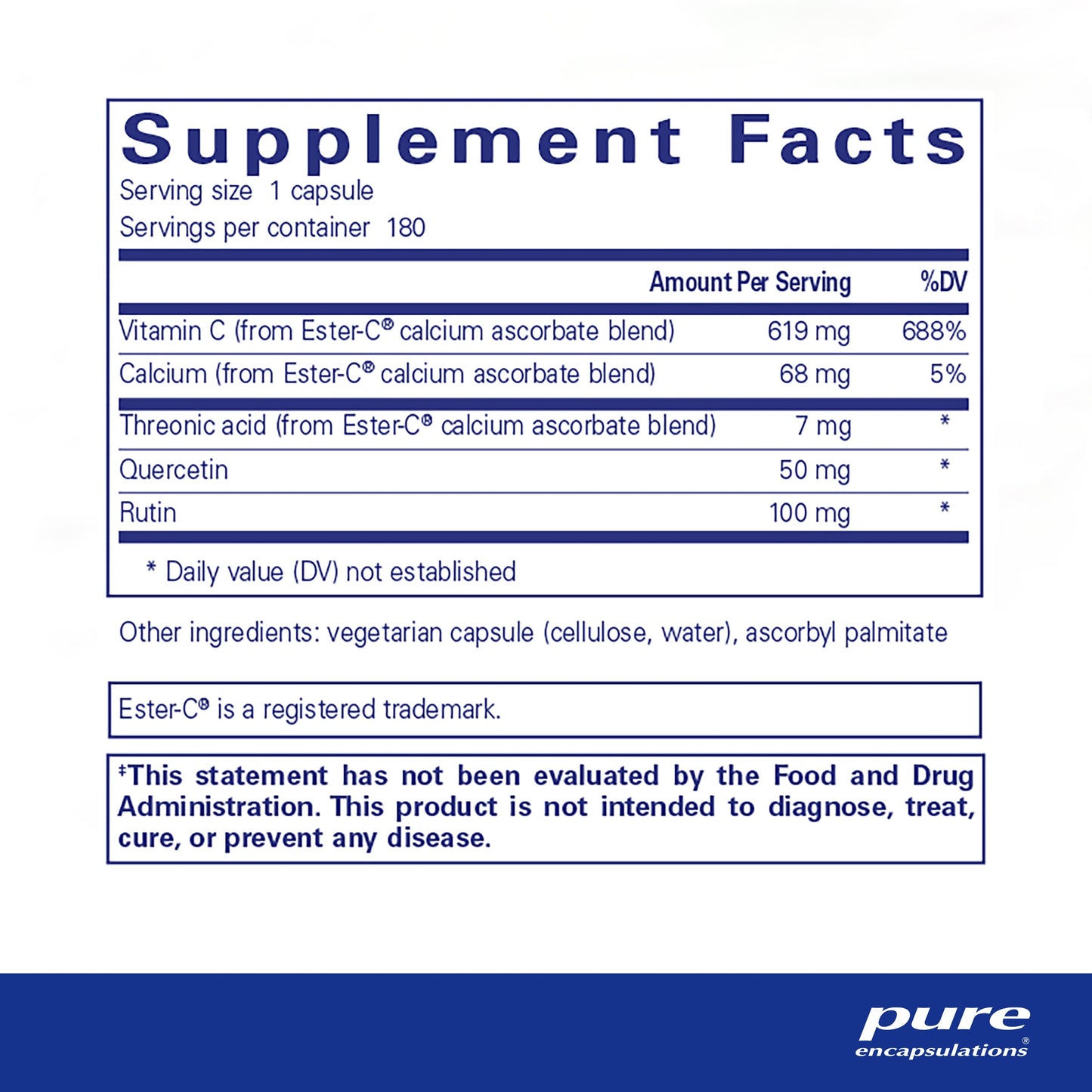 Pure Encapsulations Ester-C & Flavonoids - Vitamin C Supplement for Antioxidants - Immune & Vascular Support* with Calcium & Rutin - Gentle on Digestion - Vegan & Non-GMO - 180 Capsules