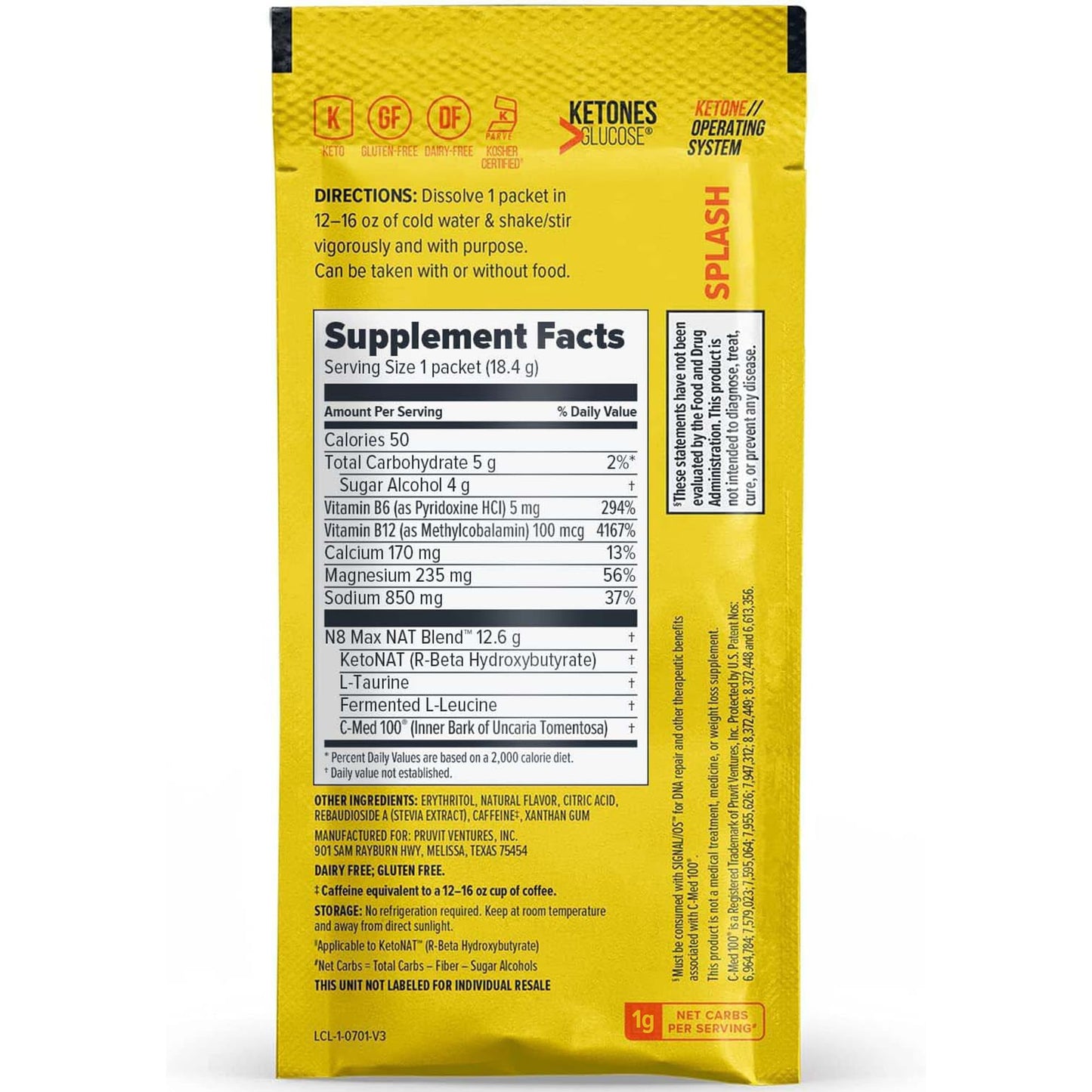 PRÜVIT OS NAT® Splash Keto Supplements - Charged (20 Count)
