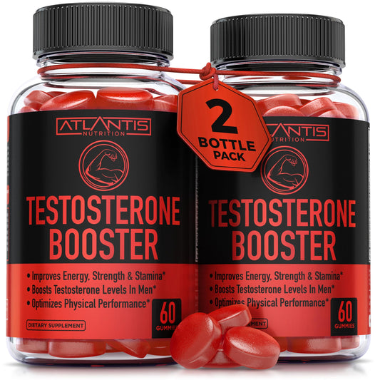 Atlantis Nutrition Testosterone Booster Gummies For Men - Enhances Strength & Stamina - Optimizes Performance & Male Enhancement - Made With Tribulus, Horny Goat Weed, Maca Root | 2-Pack (120 Gummies)