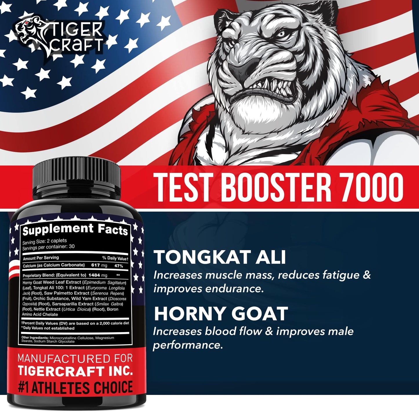 Testosterone Booster for Men - Testosterone Supplement for Men with Horny Goat Weed, Tongkat Ali (Longjack), Wild Yam, Boron & Saw Palmetto - Sugar-Free Mens Health Supplement Made in USA, 60 Caplets