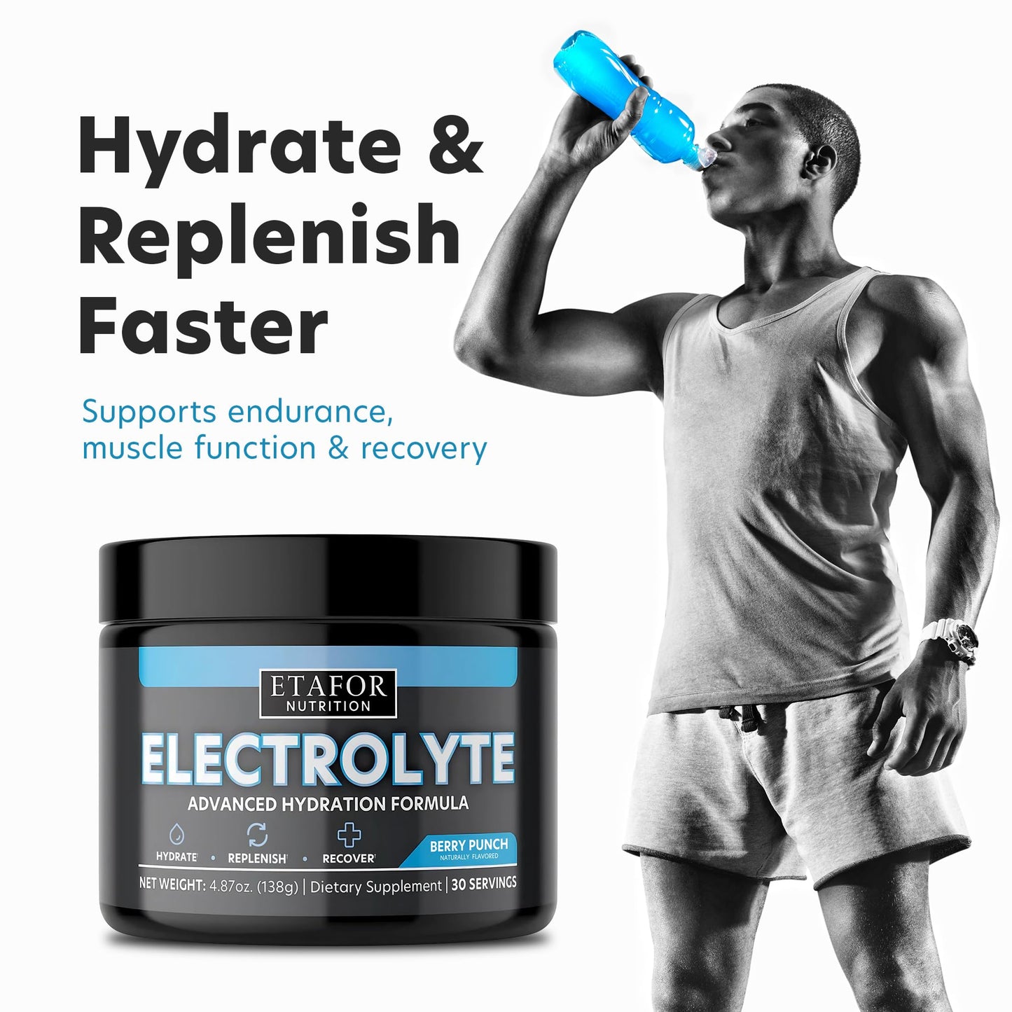 ETAFOR Electrolytes Powder - Electrolyte Drinks for Hydration, Vitality, Immunity and Endurance - Hydration Powder with Vitamins, Calcium, Magnesium, Manganese and Zinc - Hydrating Drinks 30 Servings