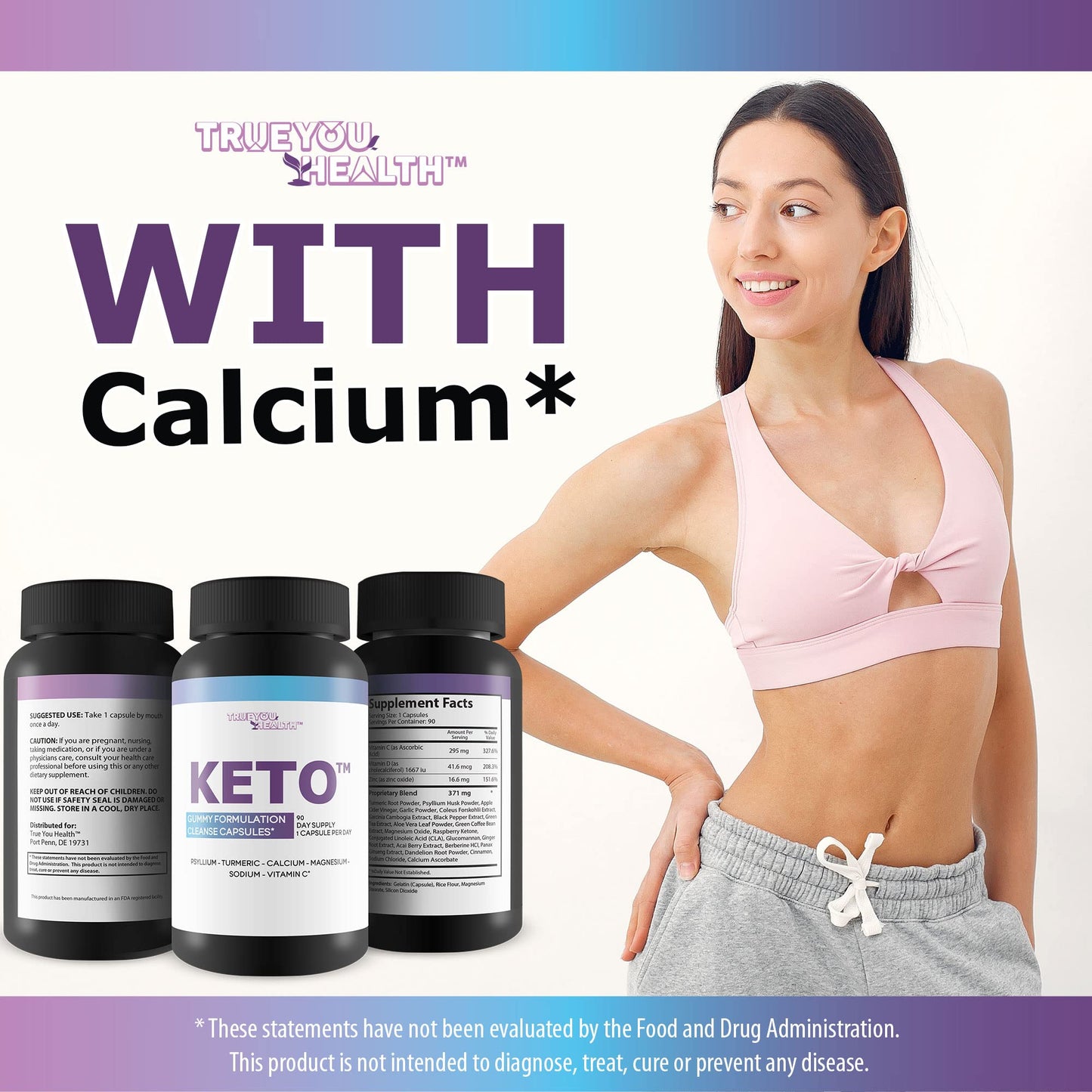 3X Keto Gummy Formulation Cleanse Capsules 90 Day Supply 1 Capsule Per Day - Help Detox Cleanse Waste & Toxins with Keto Apple Cider Vinegar Cleanse - Contains Calcium, Magnesium, Psyllium Cleanse