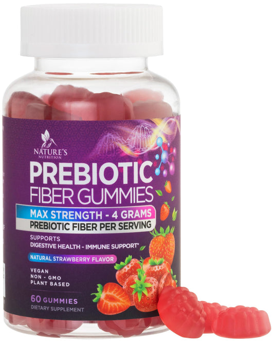 Fiber Gummies for Adults, Daily 4g Gummy Fiber Supplement, Prebiotic Digestive Health Support - Plant Based Soluble Fiber, Supports Regularity & Digestion for Adults Non-GMO - 60 Gummies
