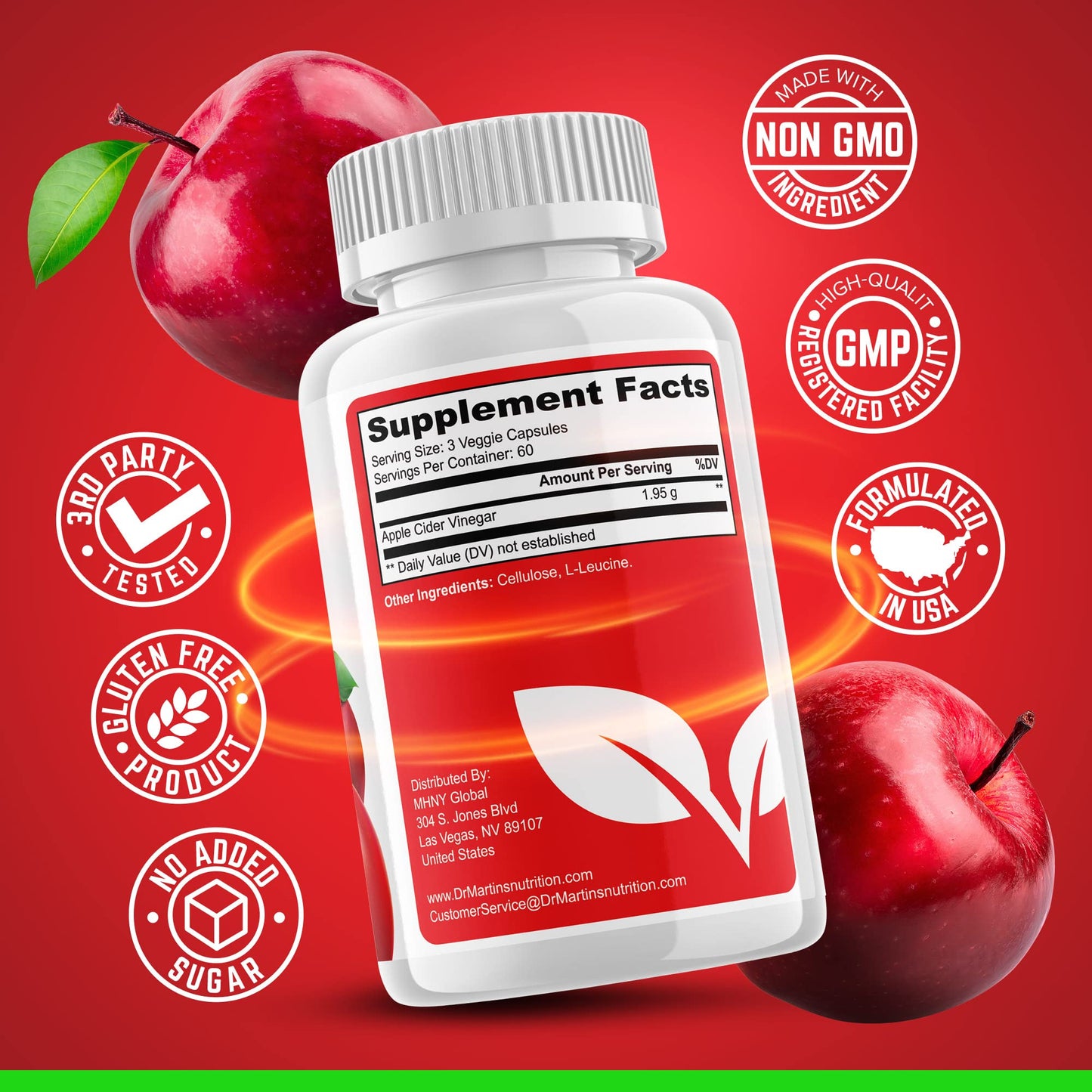 Pure 1950mg Apple Cider Vinegar Supplement | 180 Capsules | No Sour Taste | Pills for Healthy Metabolism, Bloating & Energy | Detox & Digestion Support| Non-GMO, Gluten Free | 100% Natural & Raw