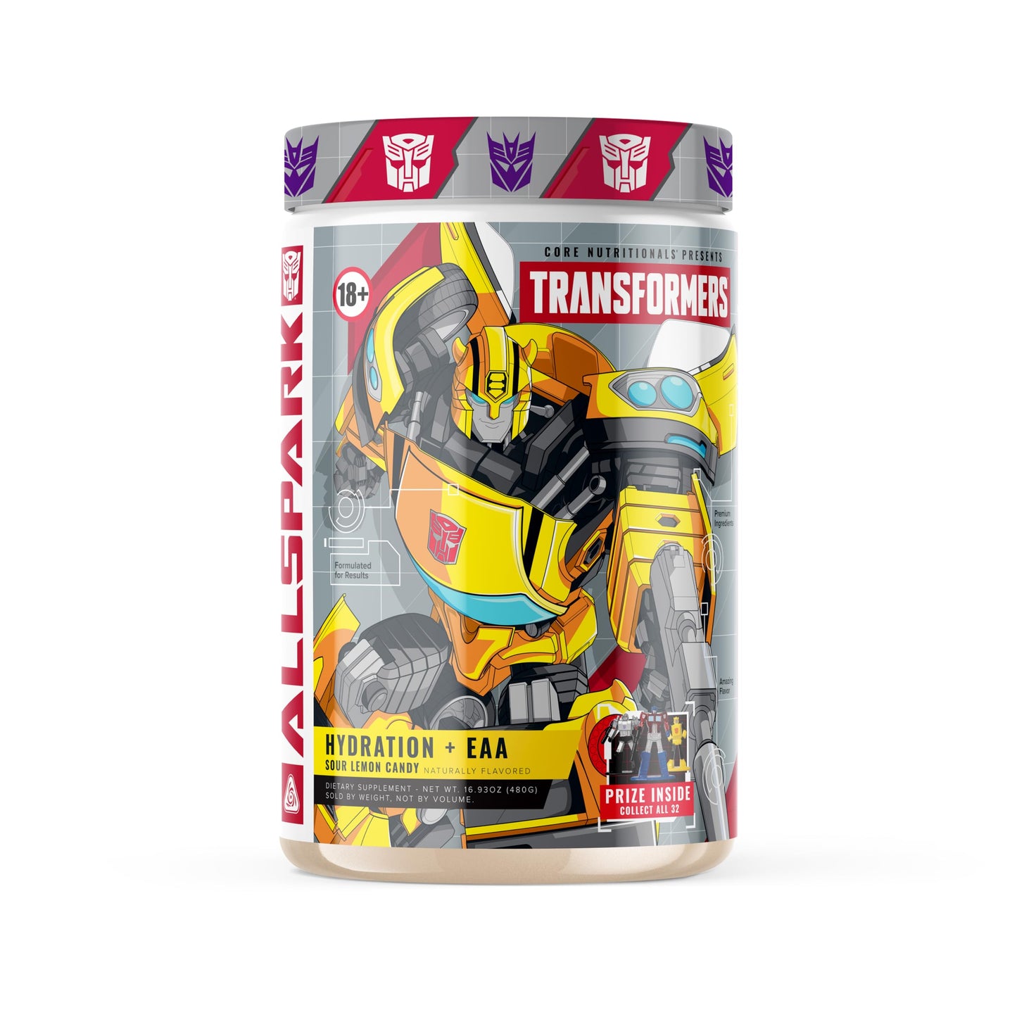 Core Nutritionals | Transformers Allspark Hydration BCAA/EAA Nutritional Supplement Formula (Free Prize Inside - Bumblebee) - for Adults Ages 18+ (30 Servings, Sour Lemon Candy)