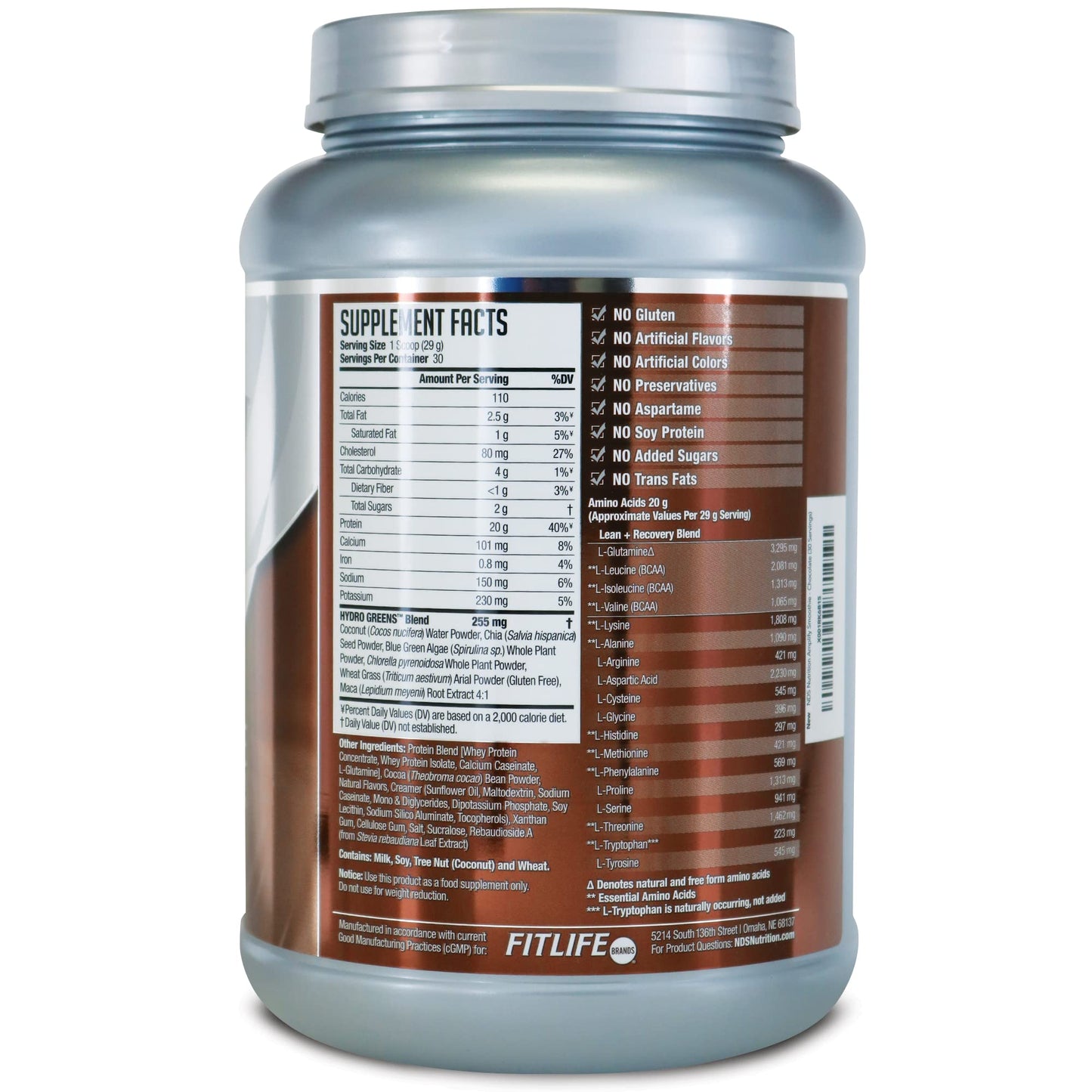 AMPLIFY NDS Nutrition Smoothie Premium Whey Protein Powder Shake with Added Greens and Amino Acids - Build Lean Muscle, Gain Strength, Lasting Energy, and Lose Fat - Double Chocolate (30 Servings)