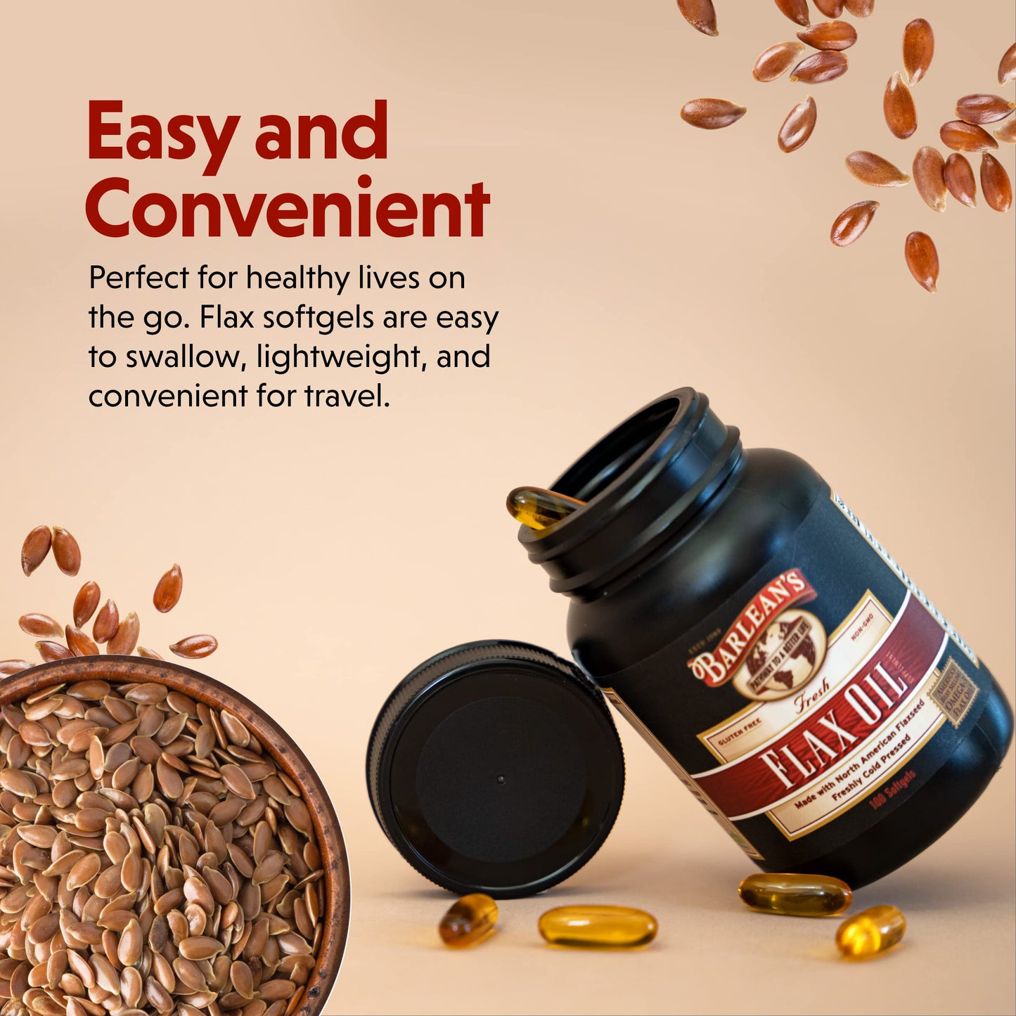 Barlean's Flaxseed Oil Softgels, Cold-Pressed Flax Seed Supplement with 1,650 mg ALA Omega-3 Fatty Acids, 1000mg, 250 ct