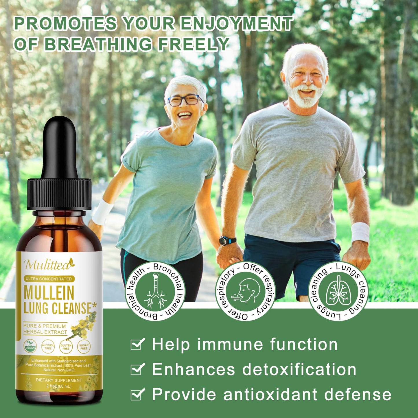 Mulittea Mullein Drops for Lungs-Herbal Extract Liquid-Mullein Leaf-Non-GMO, Vegetarian-Lung Cleanse-Respiratory Health Support-4 Fl Oz
