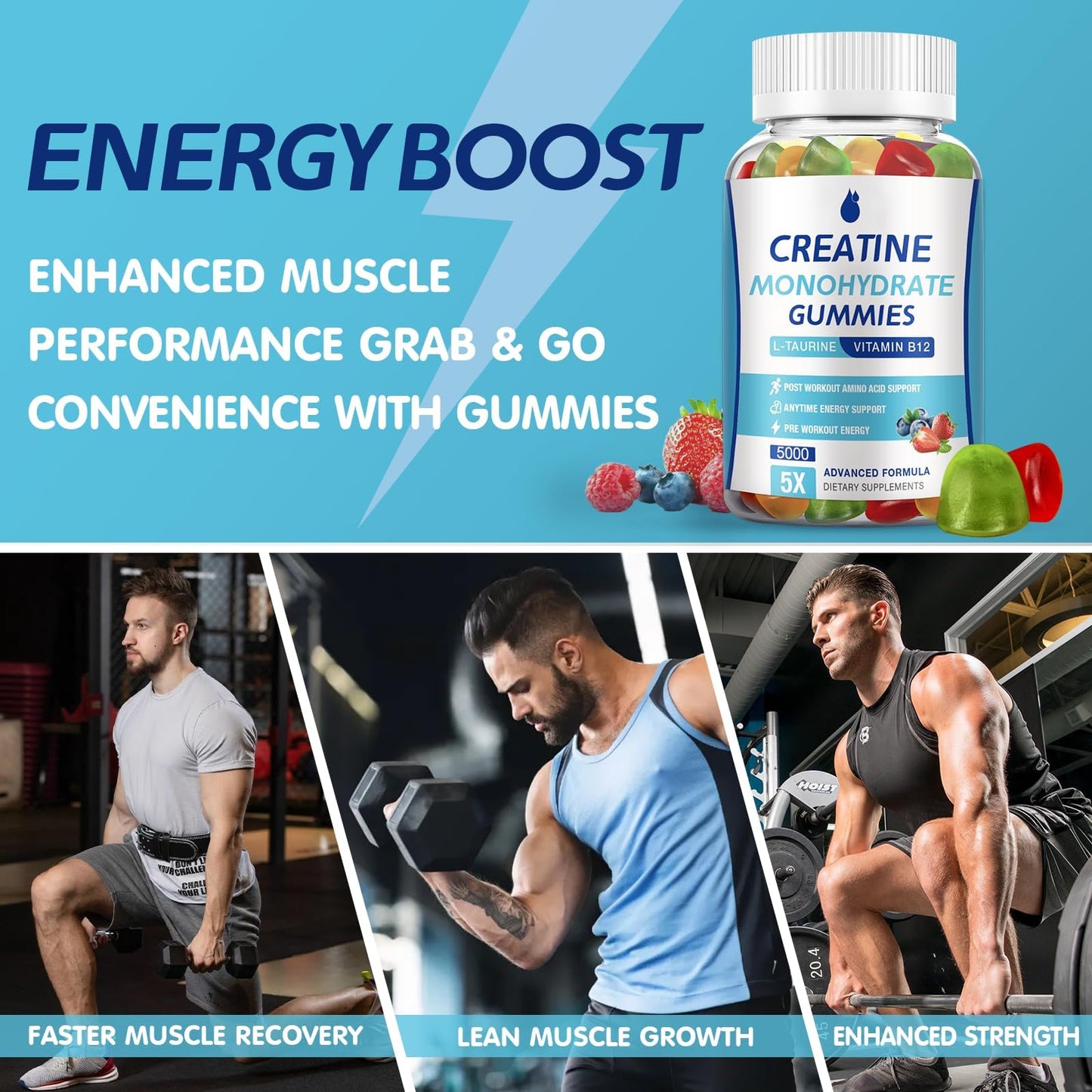 MaxHemp Creatine Monohydrate Gummies 5000mg Creatine for Women & Men 2 Packs, Creatine Monohydrate Chew for Boost Focus, Muscle Strength, 5g Creatine Monohydrate per Serving, Sugar Free, Vegan