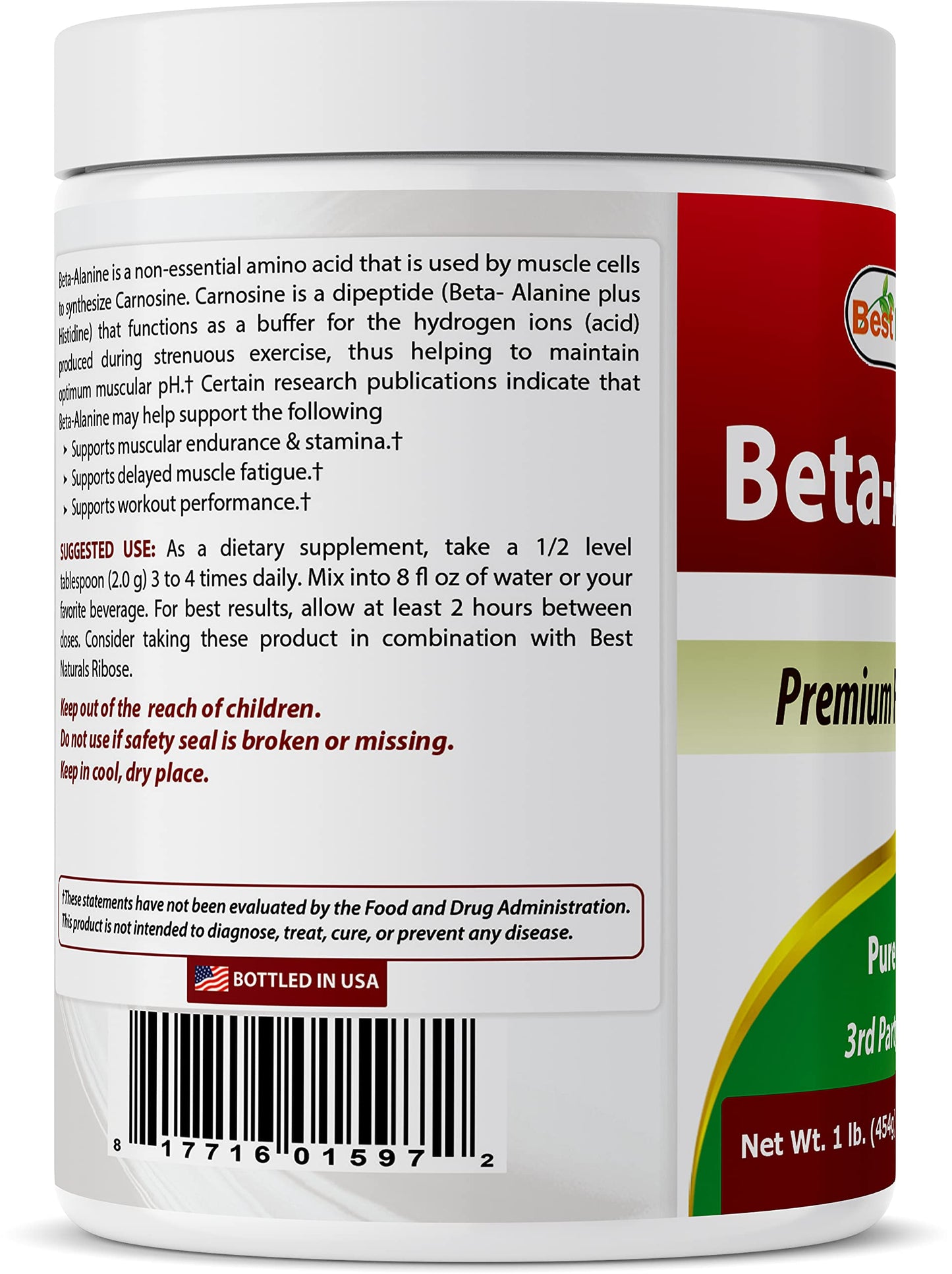 Best Naturals Beta Alanine Pure Powder 1 Pound (1 LB (Pack of 2))