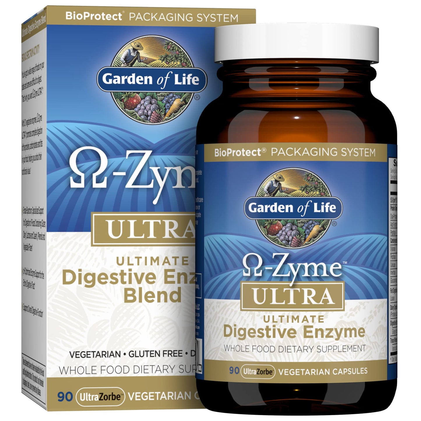 Garden of Life 21 Powerful Digestive Enzymes with Papain, Bromelain, Lipase, Ginger, Turmeric for Complete Digestion of Protein, Carbs & Fats - Omega-Zyme Ultra, Gluten-Free, Vegetarian, 90 Capsules