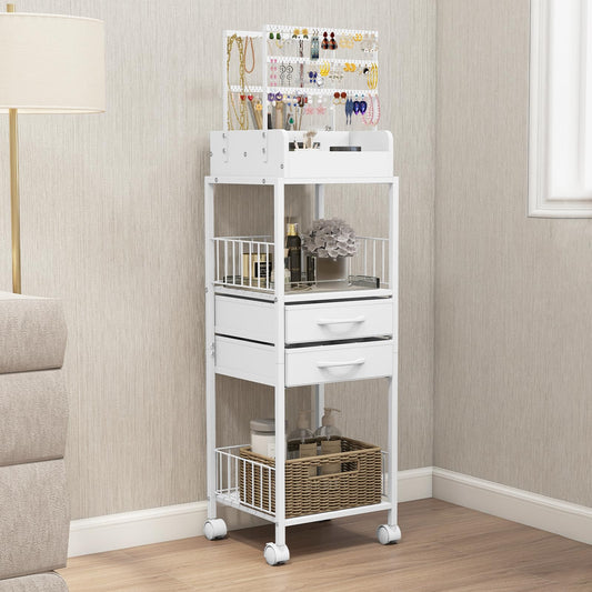 SOLIDEE Makeup Organizer, Floor Skincare Vanity Organizers and Storage with Drawers, Jewelry Storage for Earring Necklace, Cosmetics Display Cases Holder for Perfumes, Nail Polish