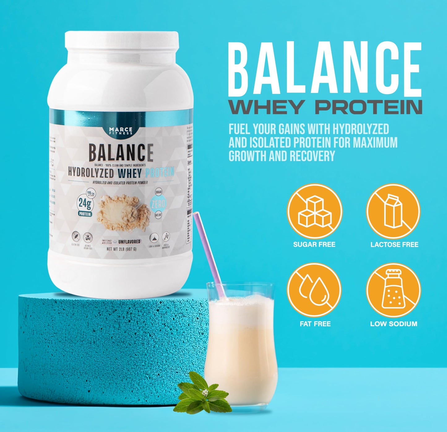 MARCE FITNESS Hydrolyzed Whey Protein byMarceFitness Unflavored 2 Pound