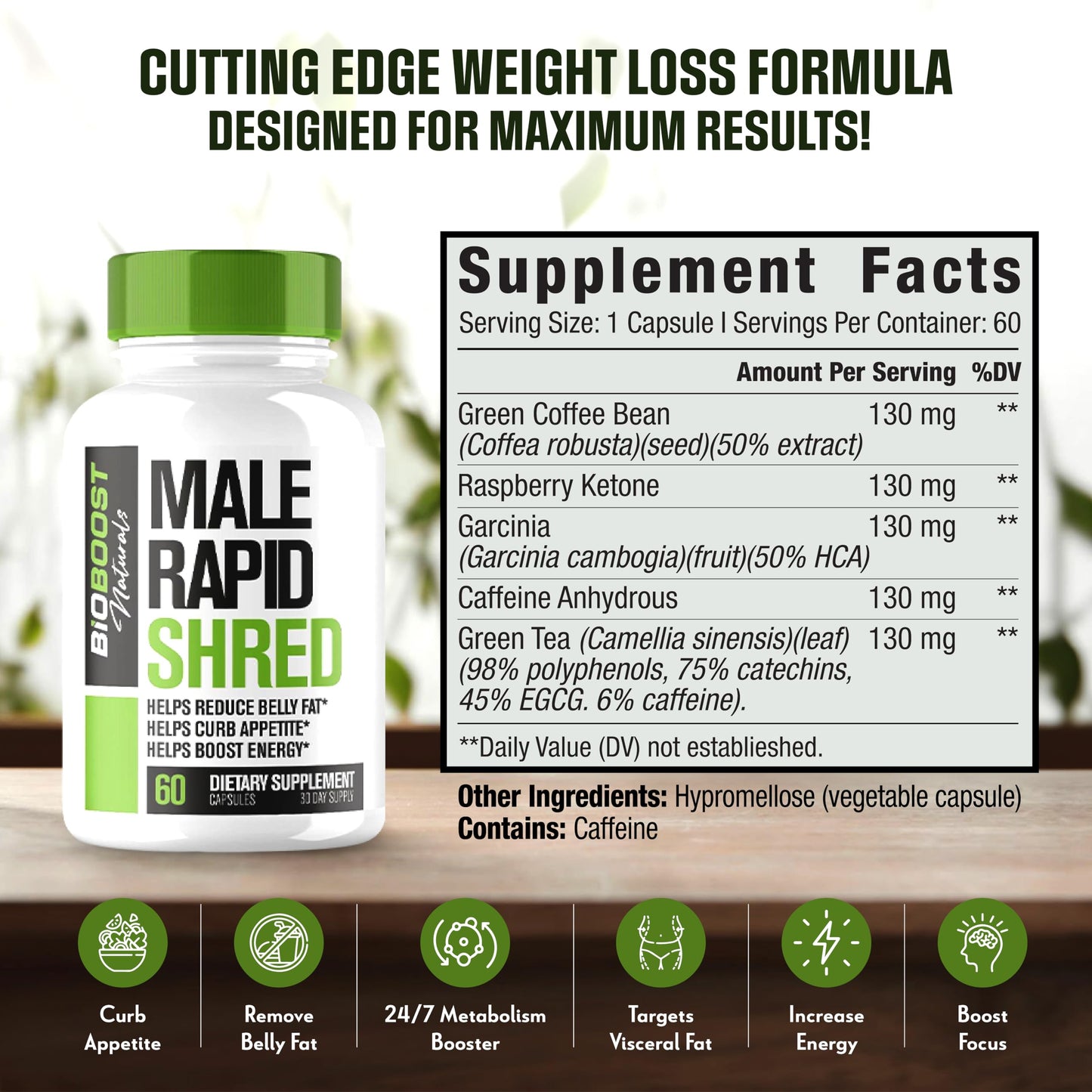 Rapid Shred | Fat Burner for Men Weight Loss Pills | Appetite Suppressant, Metabolism Booster, Carb Blocker | Extra Strength Supplement | Extra Strength Slimming Weight Loss Diet Pills - 60 Capsules