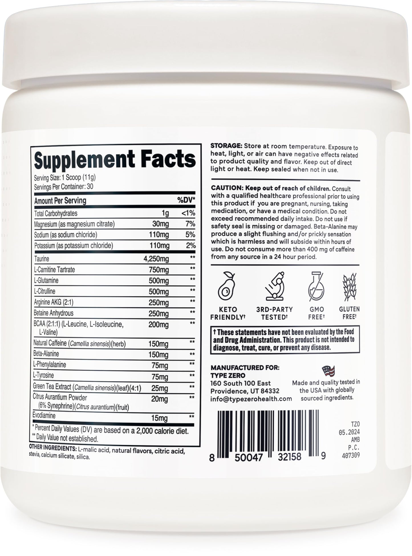 Type Zero Amino Burn Vegan BCAAs + Pre-Workout (Pina Colada Flavored)