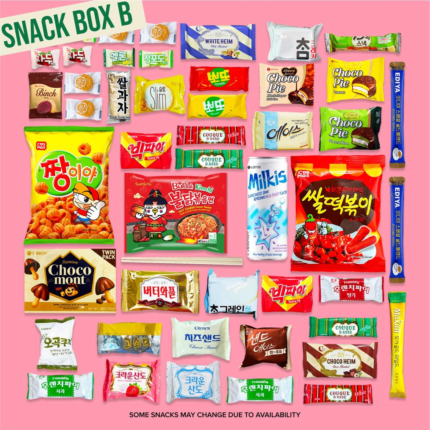 Journey of Asia Korean Snack Box 48 Count  Individually Wrapped Packs of Coffee Snacks Cookies Ramen and Drink Food Box for Kids Children College Students Adult Senior Friends Family